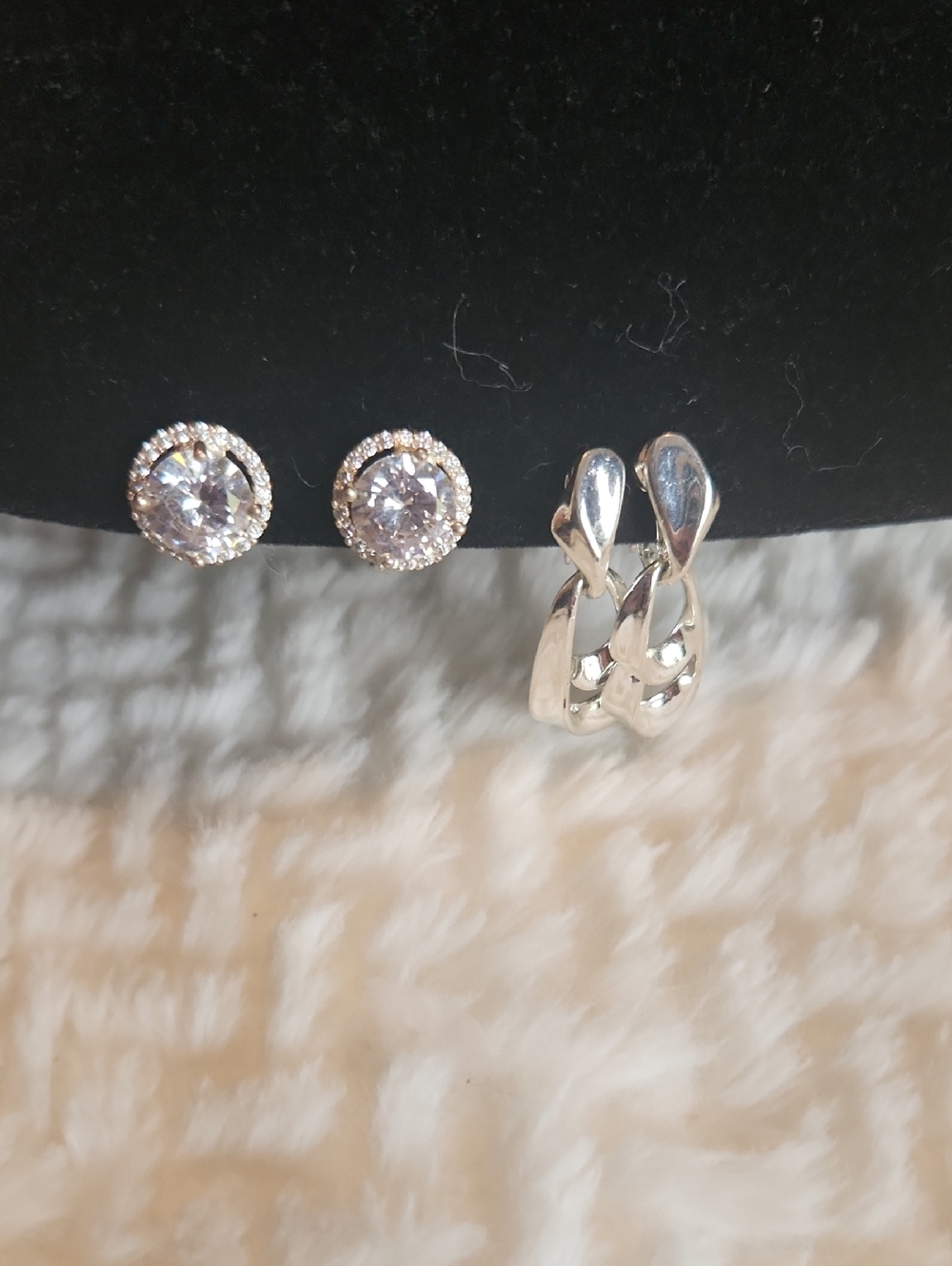 2 For 1 Silver Tone Clip On Earrings Clear Crystal Halo And Dangle Pair